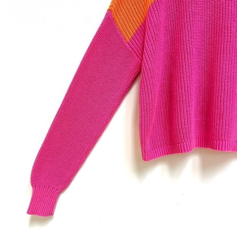 Bar III Cotton Colorblocked Mock-Neck Pink Orange Sweater, Size Small